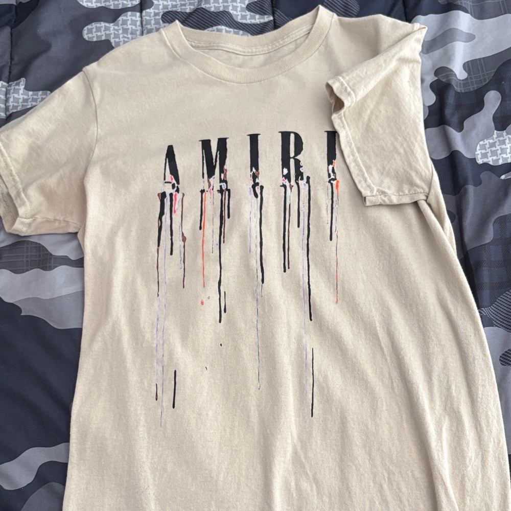 AMIRI Tan Drip Logo T-Shirt